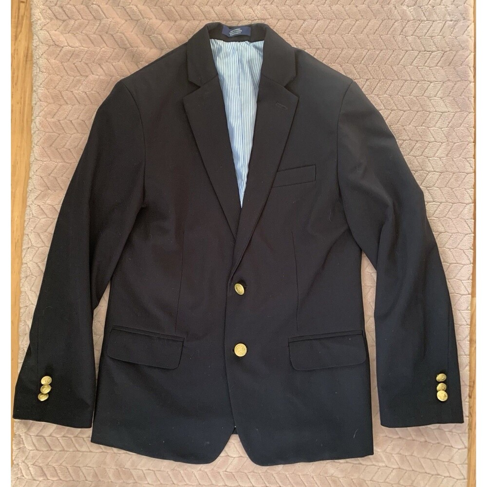IZOD Boys 12 Regular Navy Blue Blazer Gold Button Stretch Sport Coat Jacket Prep